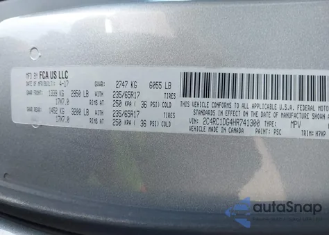 2017 Chrysler Pacifica Touring z USA, uszkodzony, nr VIN 2C4RC1DG4HR741300